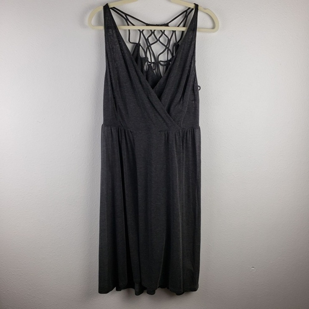 Prana Women's‎ Size XL Delori Dress Charcoal Gray Wrap Front Netted Strap Back